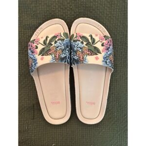 PRELOVED- Melissa Dusty‎ Pink Floral Slip On Flat Sandals Size  7